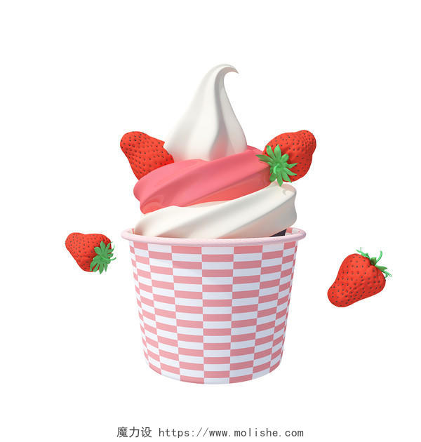 草莓牛奶3D模块冰激凌C4D素材3DC4D